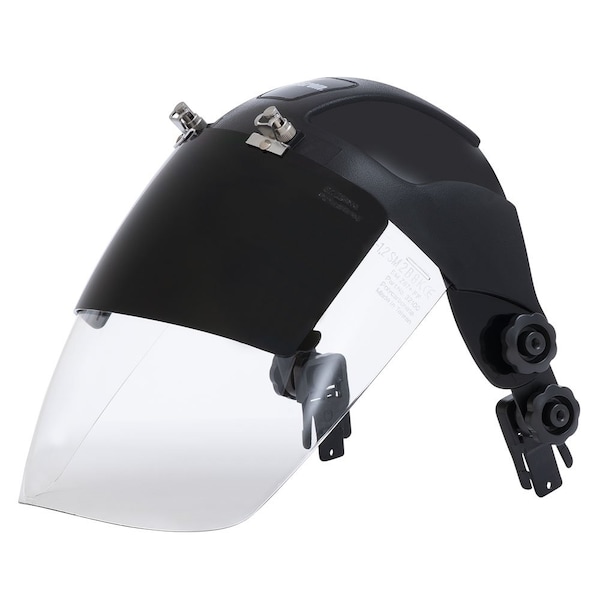 DP4 Series Face Shield with c/w Flip-Up IR Window, Universal Adaptor, Clear Anti-Fog Polycarbonate, Shade 6 Cobalt Blue